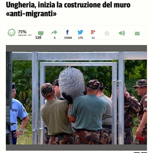 Sempre da "Corriere.it": Costruzione Muro anti-migranti.